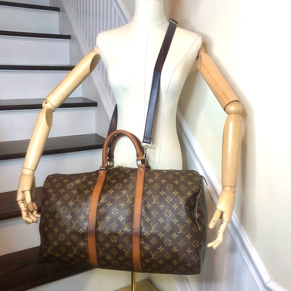 LOUIS VUITTON KeepAll LV 50 Boston Weekend Shoulder Bag Crossbody Tote Authentic - Picture 15 of 16